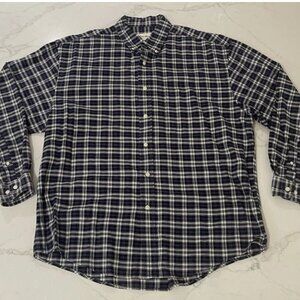Eddie Bauer Men's Large Shirt Dark Blue Plaid Button Down Long Sleeve Casual